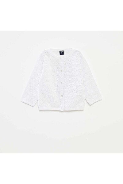 KIABI Openwork knit buttoned cardigan WHITE