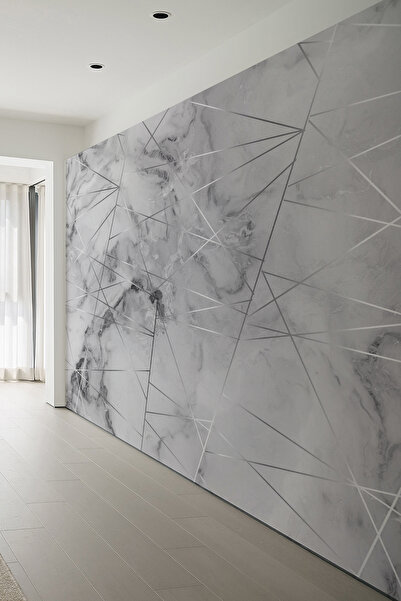 dreamwall Geometrik Çizgili Gri Mermer Tekstil Duvar Kağıdı