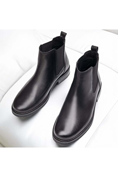 BMoD Ghete bărbătești din piele neagră cu inserții din material elastic MOD07476