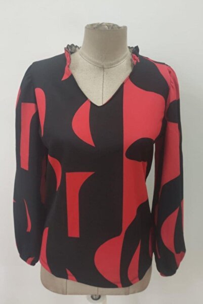 Mossta V-Neck Patterned Modal Blouse - Pink