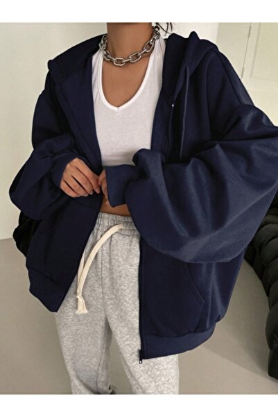 FRESSO Unisex 2 İplik Şardonlu Kanguru Cepli Kapüşonlu Fermuarlı Hırka / Swea...