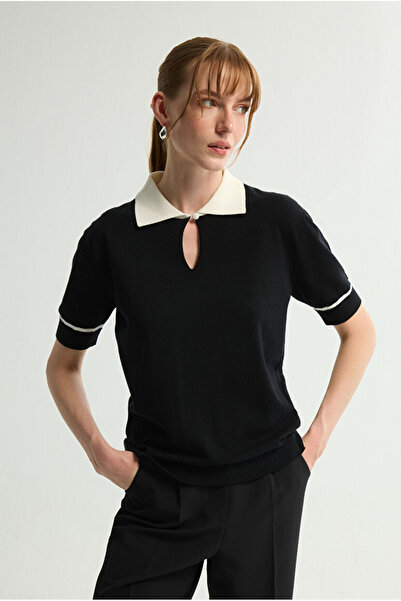 Love My Body Yakası Düğmeli Triko Kazak