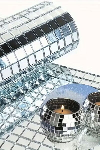 Buffer ®   Square Silver Glass Mosaic Tiles Stickers Handcrafted Square Glass Tiles Self Adhesive Mirrored