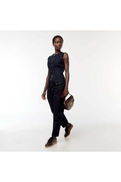 KIABI بنطلون جينز أزرق بخصر عالٍ