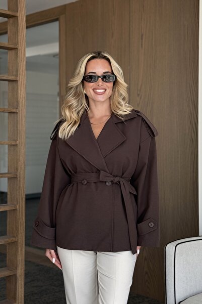 Laluvia Kahverengi Julia Kısa Trenç - 9609