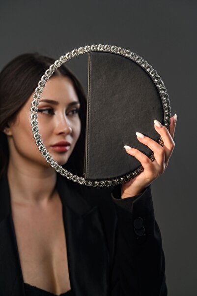 FATALI Geantă elegantă damă - minibag de seară rotund cu cristale strălucitoa...