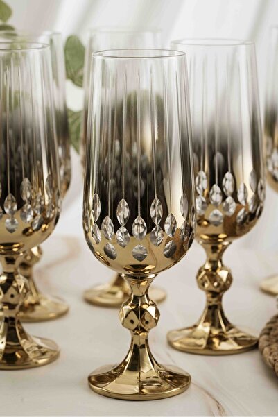 crystalhome 6 Pack Gold Damla Crystal Coffee Side 180ml