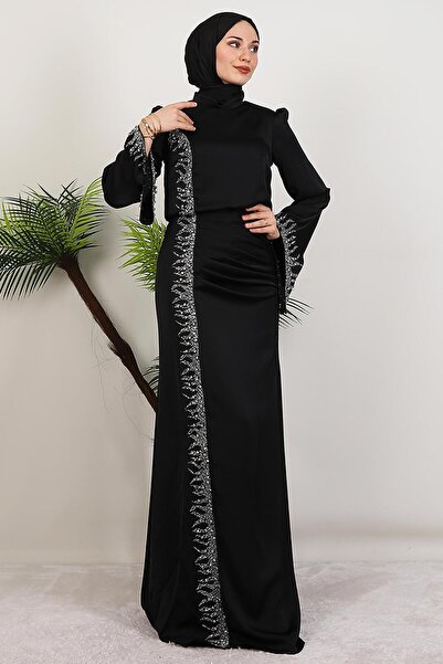 GİYZAMİLA Mihrimah Saten Abiye Siyah