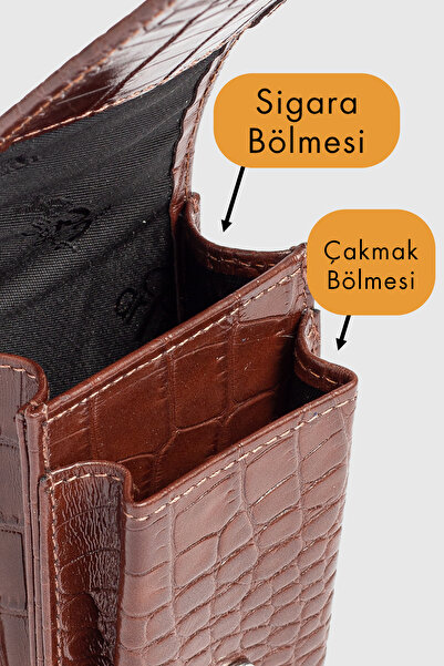 Fiyaka Ar-004 Genuine Leather Cigarette Case Croco Brown