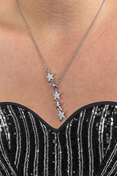 CAŞ DEKORASYON Silver Color Star Steel Necklace