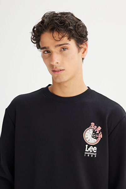 Lee Regular Fit Normal Cut Crew Neck Printed Black Sweatshirt
