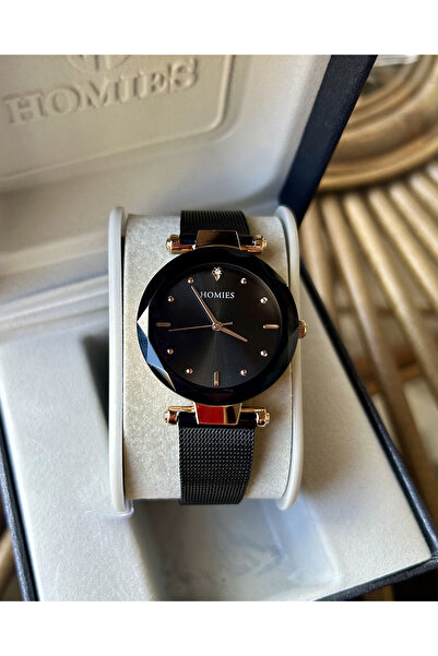 Homies ساعة يد نسائية سوداء بحزام من القش مقاومة للماء