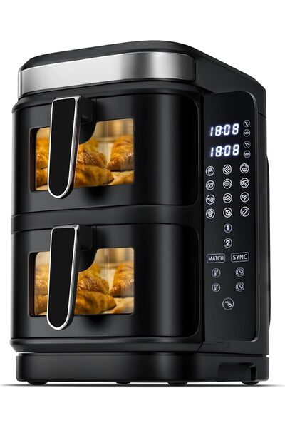 CONOYAR Dual Zone Air Fryer 11L with Window, 2800W, Foldable LED Touch Screen, 12 Presets