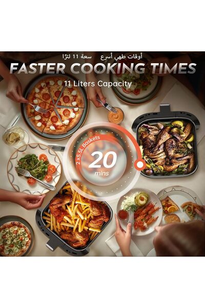 CONOYAR Dual Zone Air Fryer 11L with Window, 2800W, Foldable LED Touch Screen, 12 Presets