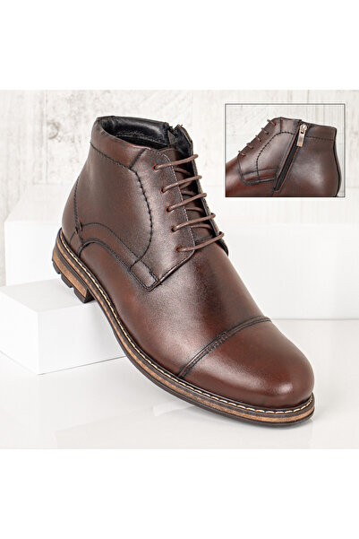 Modlet.ro Men's brown genuine leather boots with laces and zipper MOD07495