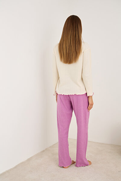 Siyah İnci pembe kalp nakışlı Örme İnterlok Pijama Takım25226009