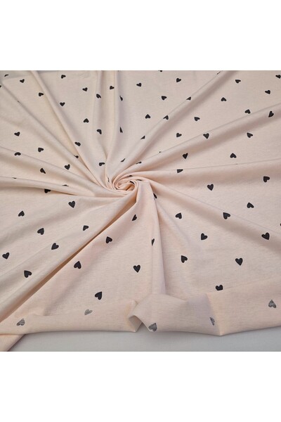 Kaf Kumaş Kalp Baskılı İnce Süprem Kumaş