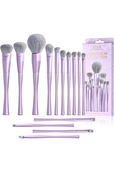 Jessup مجموعة فرش مكياج نباتية احترافية - 14 قطعة، بنفسجي، T512 من
