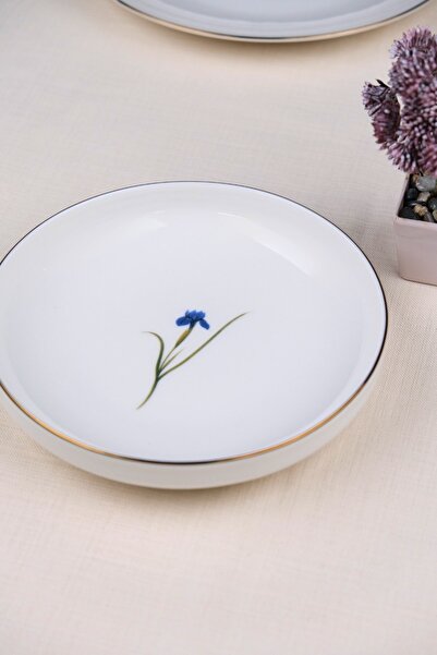 tabakevi Tabak Evi Porcelain Natura Iris Gold Gilded Deep Plate 18.50cm Set of 6