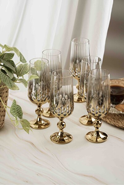 crystalhome 6 Pack Gold Damla Crystal Coffee Side 180ml