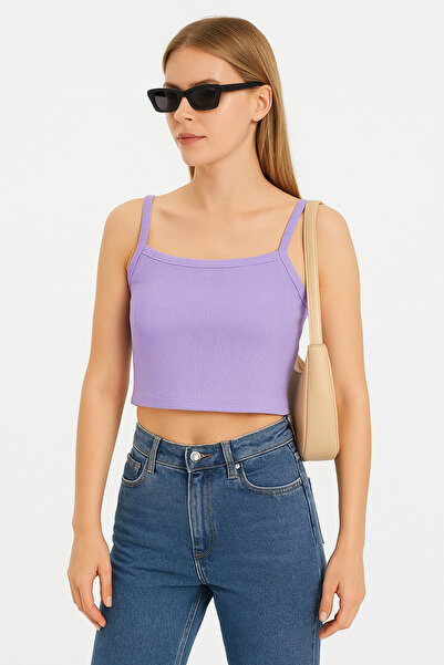 WINNERAIN Γυναικεία λιλά μπλούζα με λουράκια και ριμπ ύφανση