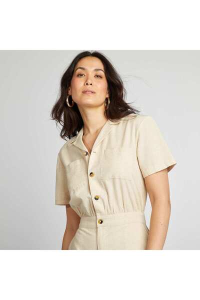 KIABI Short-sleeved jumpsuit with pockets WHITE