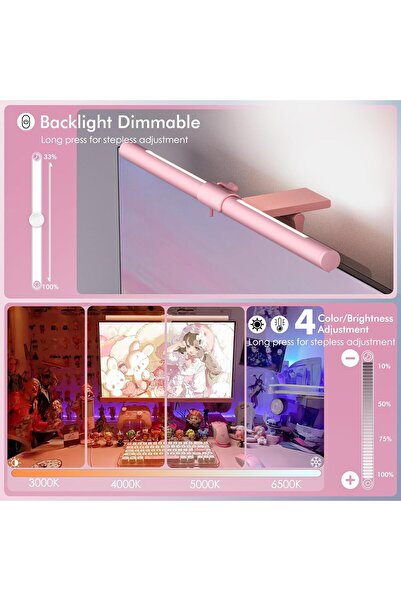 Quntis Computer Monitor Light Bar Curved with Remote & Backlight for Eye Caring, 40cm Pink Screen Li