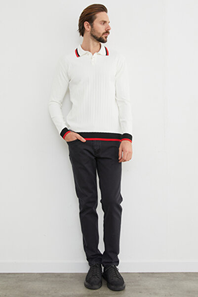 Fulla Moda Pulover tricotat cu guler polo cu dungi