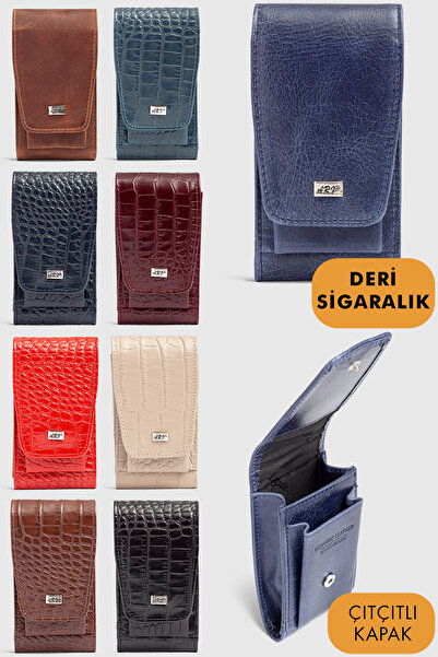 Fiyaka Ar-004 Genuine Leather Cigarette Case Crazy Navy Blue