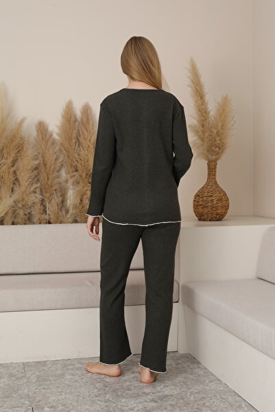 Miss Dünya Lissa Pregnant and Postpartum Women's Long Sleeve Soft Fabric Bow Tie Waist Adjustable Pajama Set