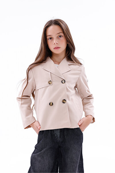 WİENS KİDS Kız Çocuk Düğmeli Kısa Trençkot