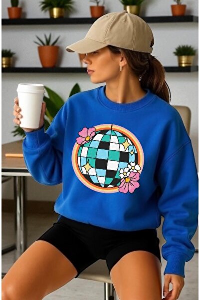 ArtYus سويت شيرت للجنسين بأكمام طويلة مطبوع عليه ديسكو فرونت ترانسفير وياقة ر...