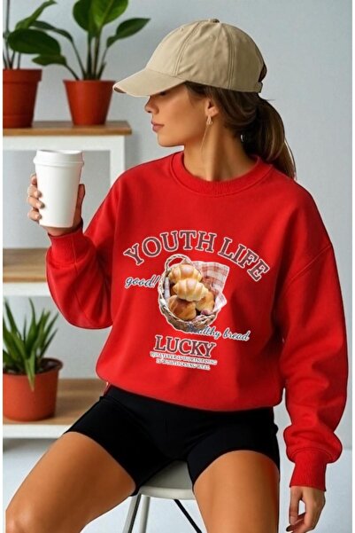 ArtYus Φούτερ Unisex με μακρύ μανίκι Croissant Front Transfer με τύπωμα με λα...