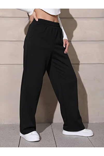 LOSSİA Γυναικείο μαύρο παντελόνι μεγάλου μεγέθους φαρδύ φαρδύ παντελόνι SIX S...