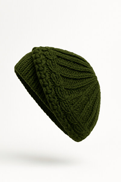 Butik Haki Ressam Model Triko Kadın Şapka Bere