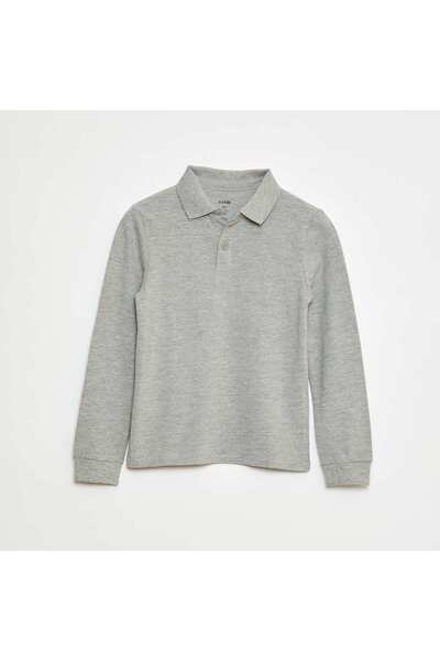 KIABI Long-sleeved piquÃ© knit polo shirt GREY