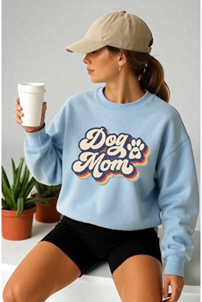 ArtYus سويت شيرت للجنسين بأكمام طويلة مطبوع عليه Dog Mom وياقة على شكل دراجة