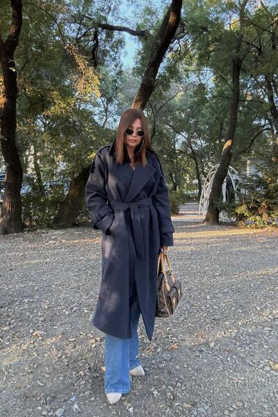 ELVAN TOLON Μακρύ παλτό σε μπλε ναυτικό χρώμα