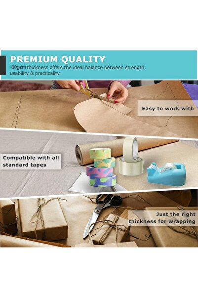 SKY TOUCH لفة ورق كرافت SKY-TOUCH (44 سم × 30 متر) 80 جرامًا للمتر المربع، لفة ورق تغليف، ورق تغليف هدايا من ورق الكرافت