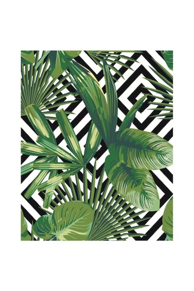 Painting by numbers Set pictura pe numere Frunze tropicale v21, panza bumbac ...