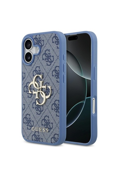 Guess Θήκη για iPhone 17, Σκληρή θήκη 4G με μεγάλο λογότυπο, Λεπτή προστασία, Συμβατή, Μπλε