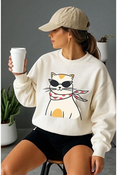 ArtYus Φούτερ Unisex με μακρύ μανίκι Cool Cat Pre-transfer με τύπωμα με λαιμό...