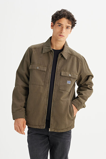 Lee 100% βαμβακερό μπουφάν χακί κανονικής εφαρμογής κανονικής εφαρμογής
