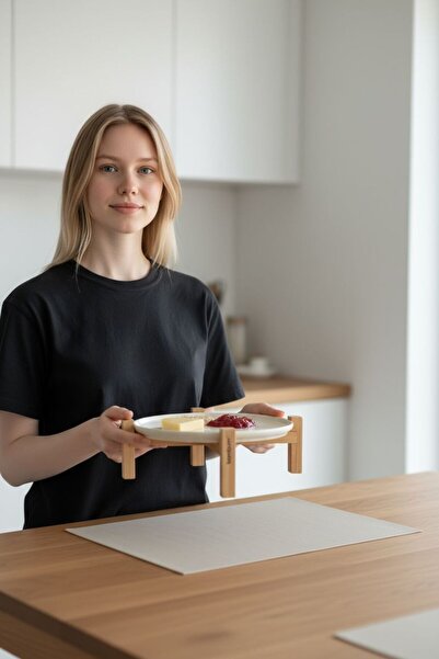 Bambum Alpina Bambu Ayaklı Seramik Sunum Tabağı 20cm, Servis Tabağı, Dekoratif Tatlı ve Kahvaltı Tabağı