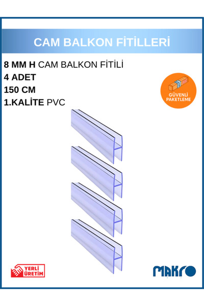 GLASSMAKRO 8 MM Büyük H Cam Balkon Şeffaf Fitil 150 CM 4 adet