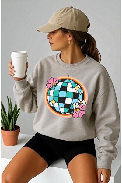 ArtYus سويت شيرت للجنسين بأكمام طويلة مطبوع عليه ديسكو فرونت ترانسفير وياقة ر...