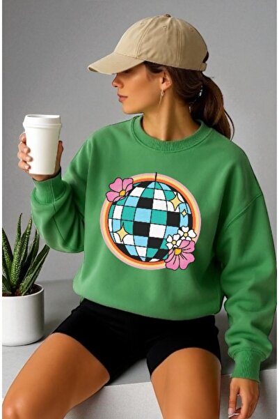 ArtYus سويت شيرت للجنسين بأكمام طويلة مطبوع عليه ديسكو فرونت ترانسفير وياقة ر...