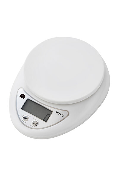 Lawazim Digital Kitchen Scale - White 5000g/1g Food Scale with Tare, LCD Display & Portable Design