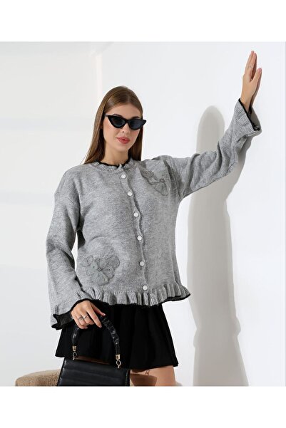 Nursay Long-Sleeved Knit Cardigan with Ruffled Sleeves