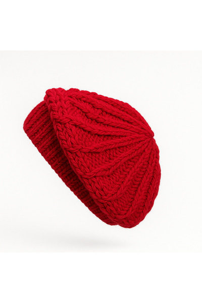 Butik Kırmızı Ressam Model Triko Kadın Şapka Bere